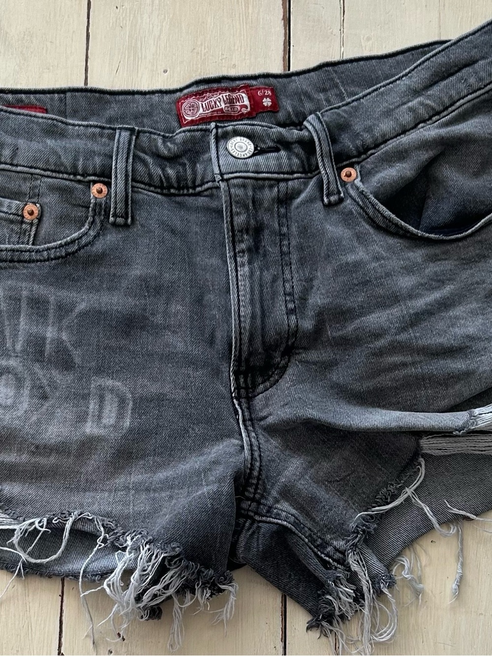 Lucky Brand Gray Washed Denim Shorts with Red Logo Tag